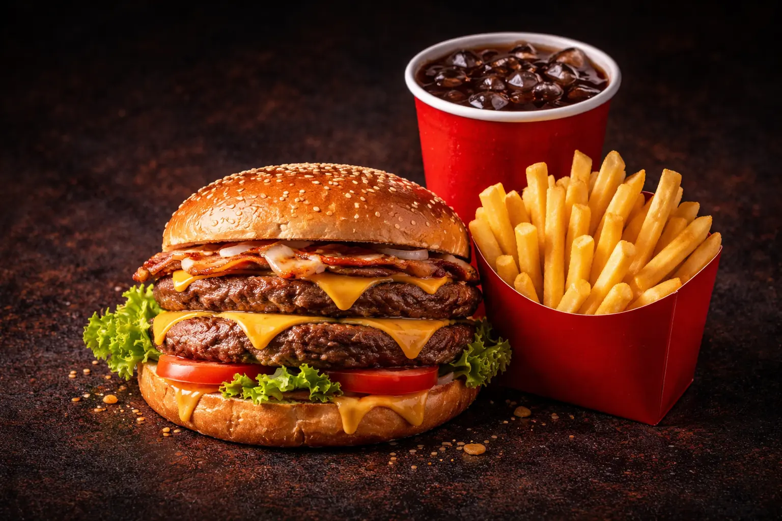 Mega Crunch Box burger combo with fries and soft drink