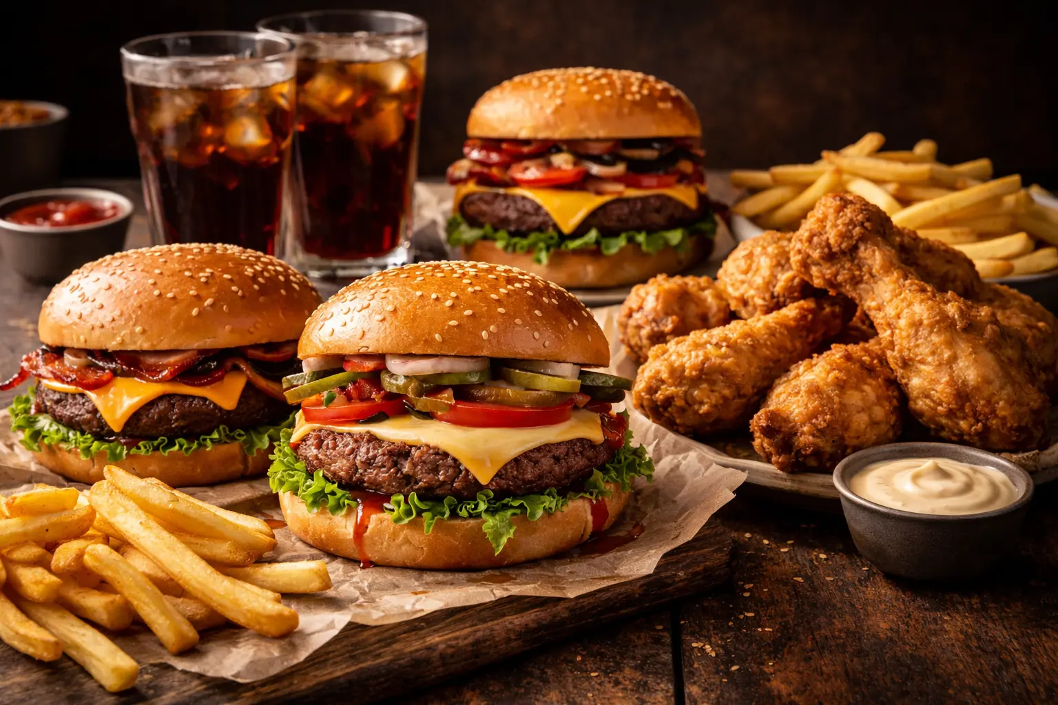 Cinematic fast food table scene