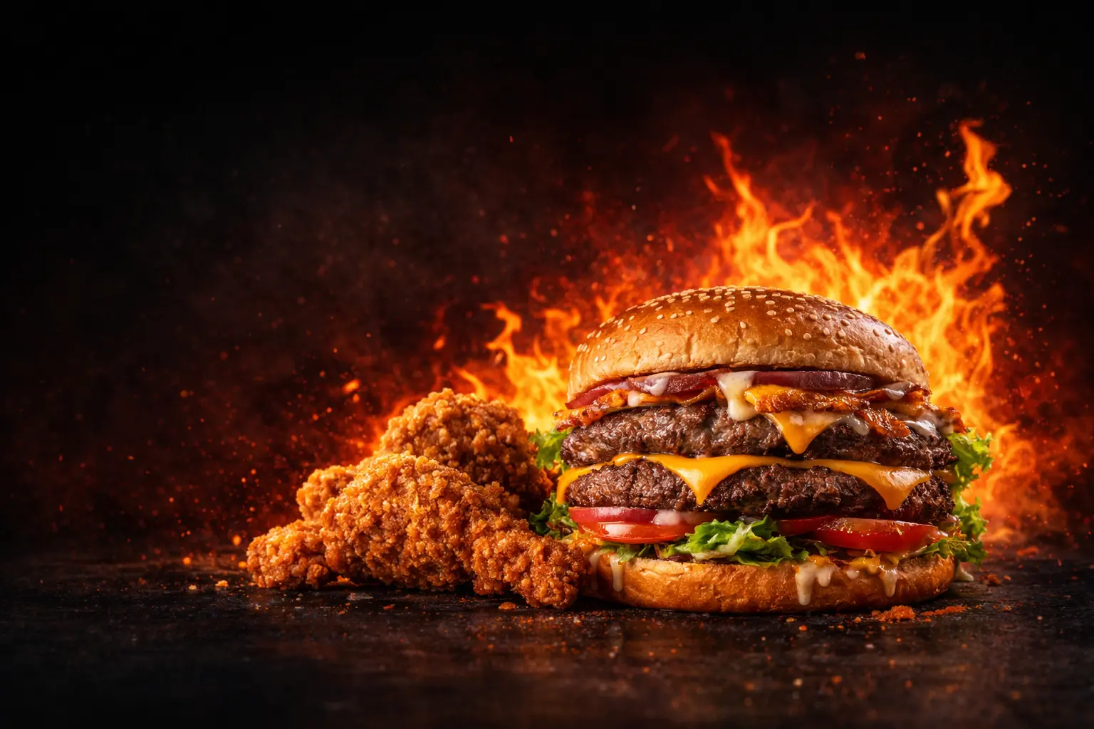 Burger and fried chicken hero image